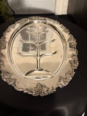 Silver-Tone Oval Serving Tray with Grapevine Border - Silver